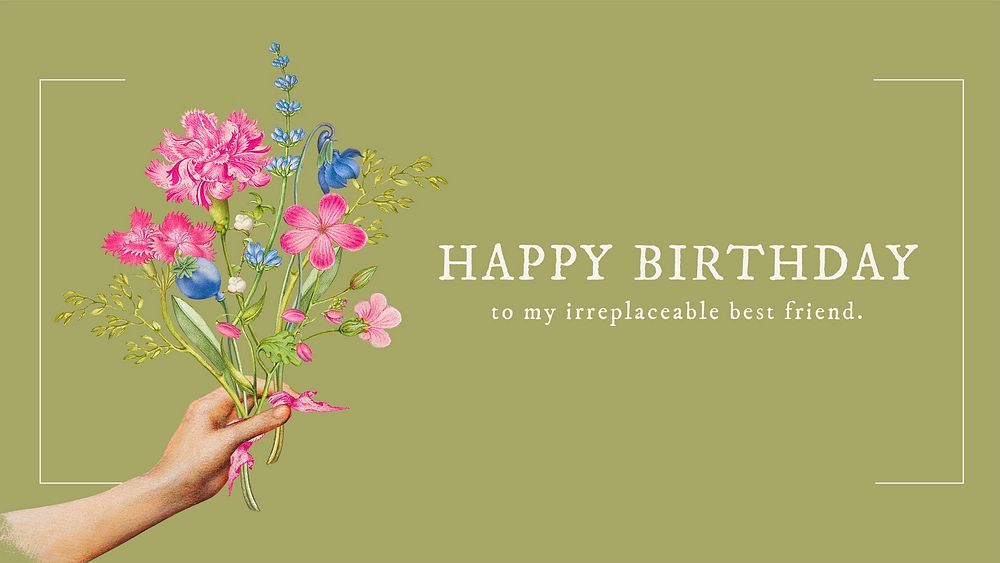 Vintage flower PowerPoint template, birthday greeting card psd