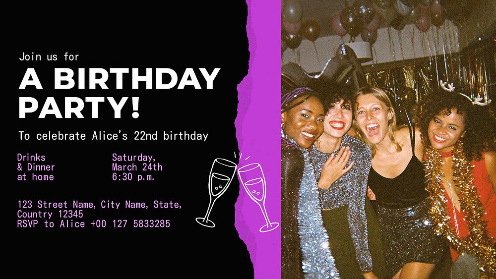 Birthday party PowerPoint template, celebration photo psd