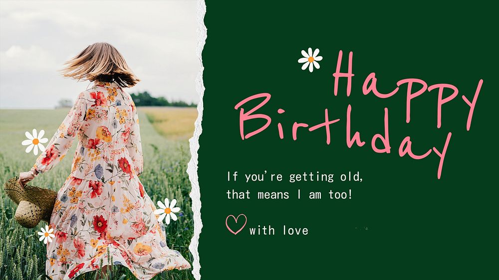 Spring birthday PowerPoint template, floral greeting card psd