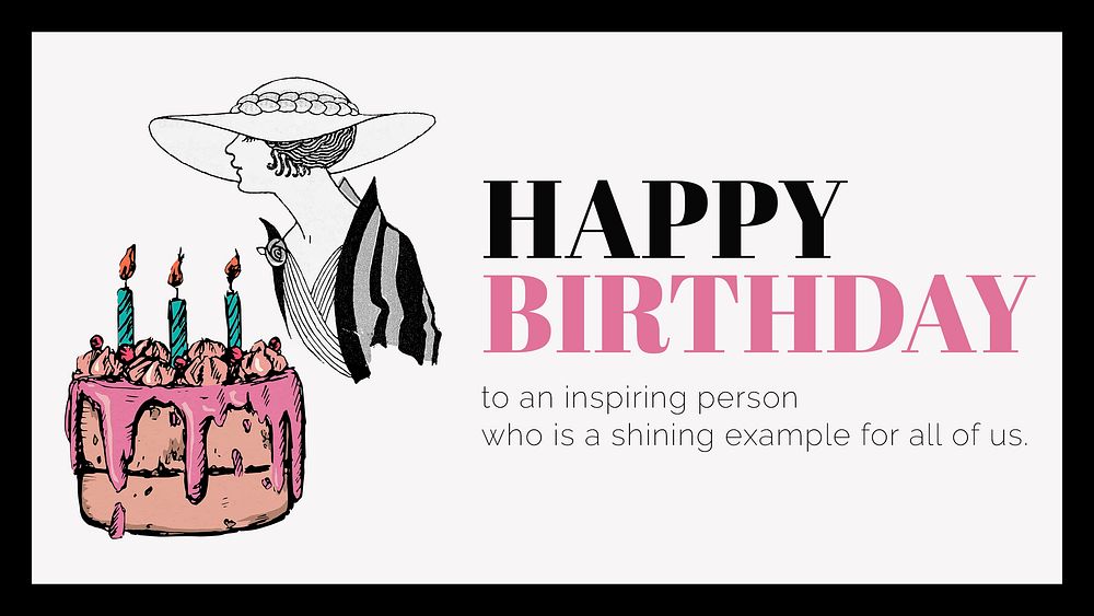 Vintage fashion PowerPoint template, birthday greeting card psd