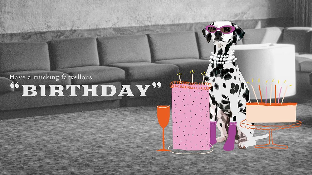 Dog birthday blog banner template, cute pet photo vector