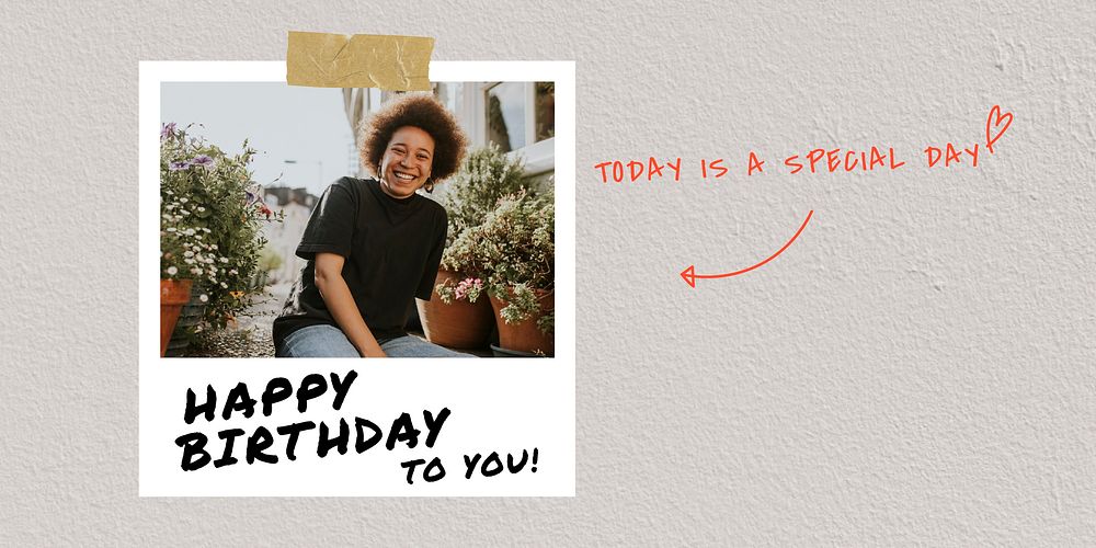 Happy Birthday Twitter post template, instant photo film frame vector