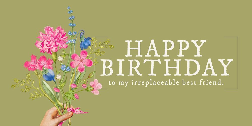 Vintage flower Twitter post template, birthday greeting card vector