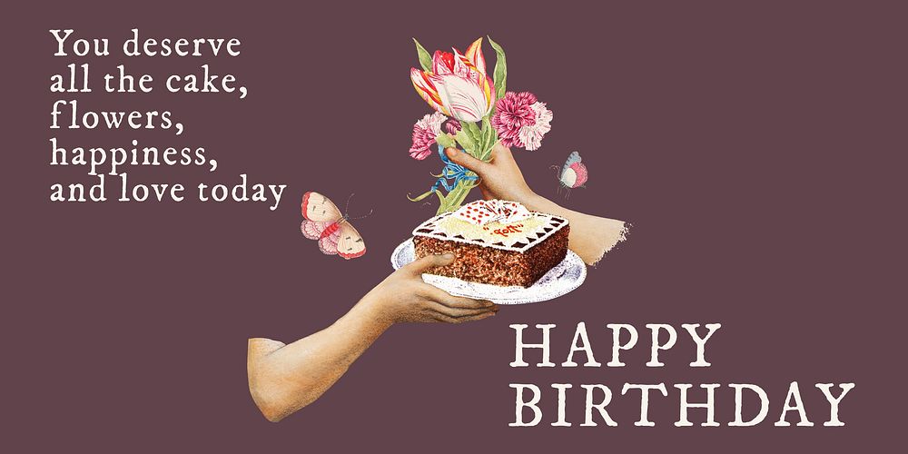 Vintage flower Twitter post template, birthday greeting card vector