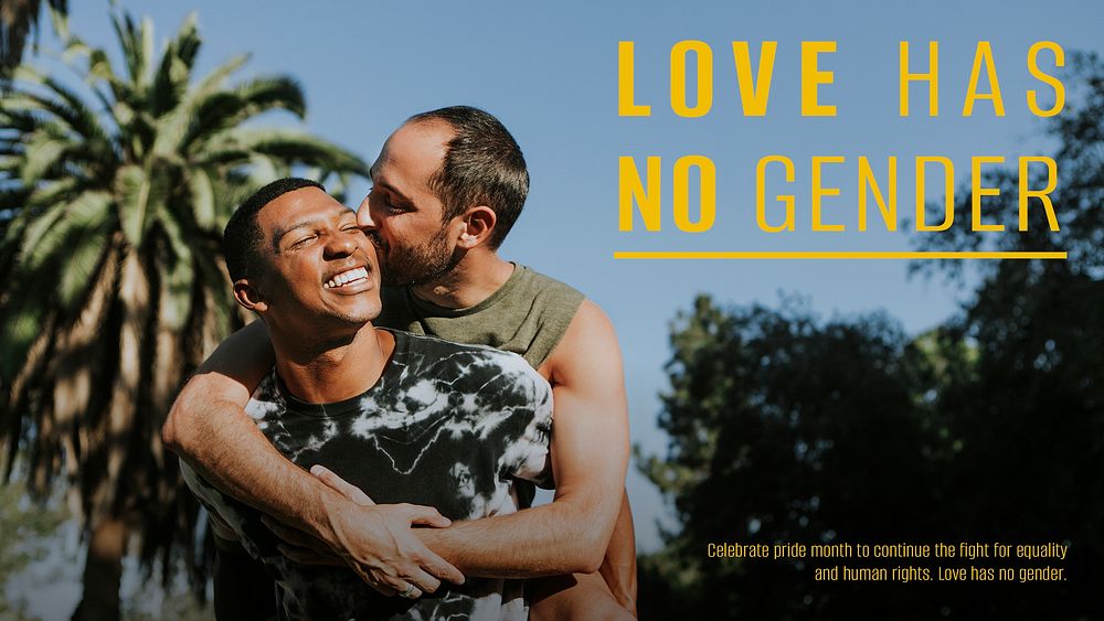 LGBTQ couple presentation template, love has no gender quote psd