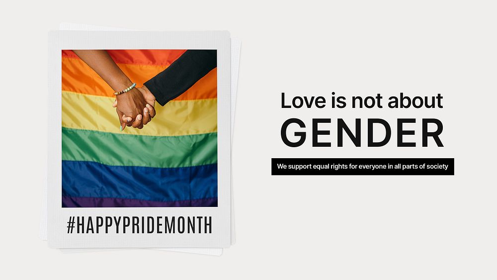 Pride month celebration presentation template, love is not about gender quote psd