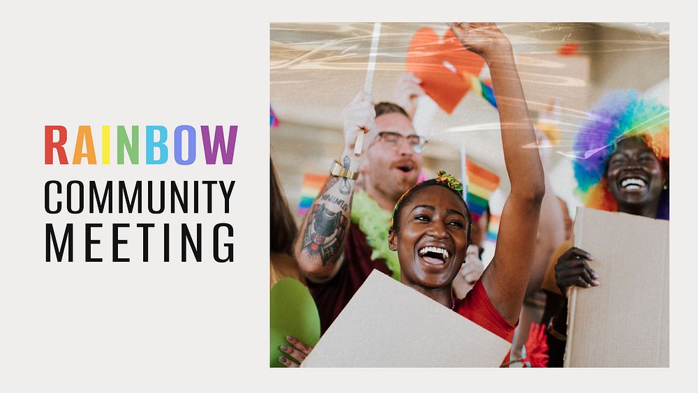 Rainbow community presentation template, gay pride celebration vector