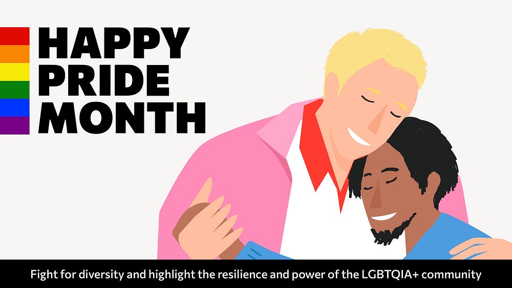 Happy Pride Month presentation template, gay couple illustration psd