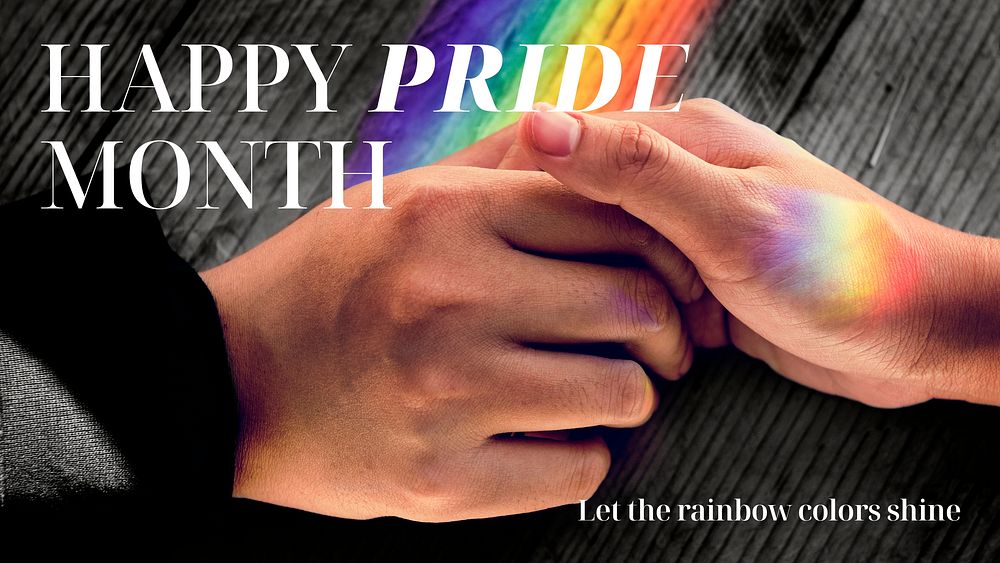 Happy Pride Month presentation template, couple holding hands photo vector