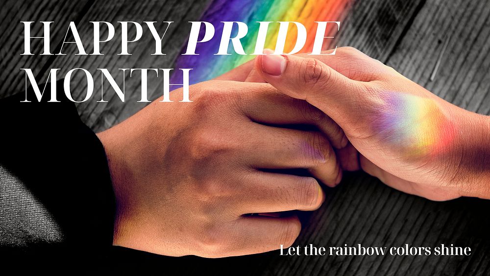 Happy Pride Month presentation template, couple holding hands photo psd