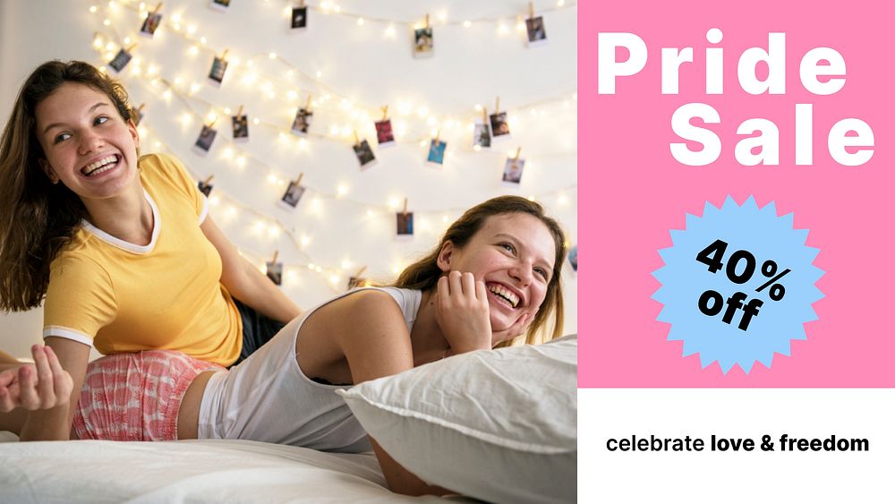 Pride month sale presentation template, shopping ad campaign vector