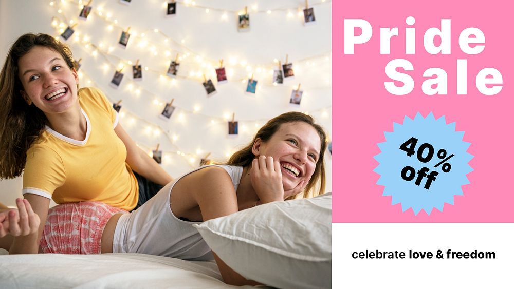 Pride month sale presentation template, shopping ad campaign psd