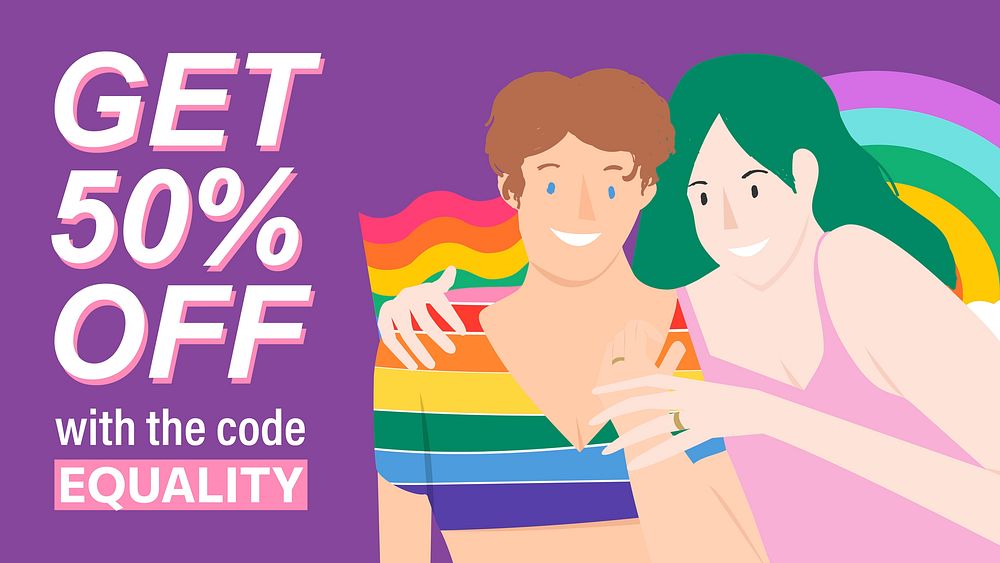 Pride month sale presentation template, shopping ad campaign vector
