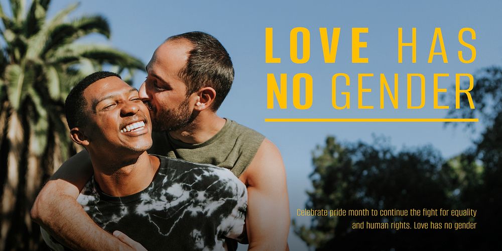 LGBTQ couple Twitter post template, love has no gender quote psd