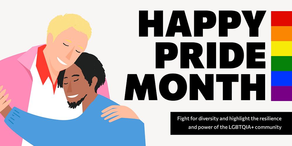 Pride Month Twitter post template, gay couple illustration vector