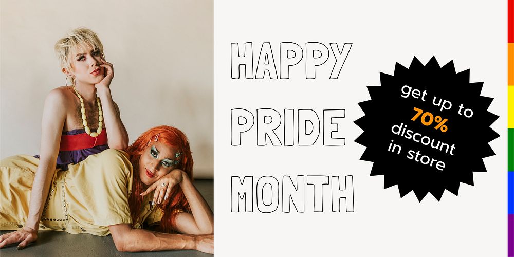 Pride sale Twitter post template, drag queens photo vector