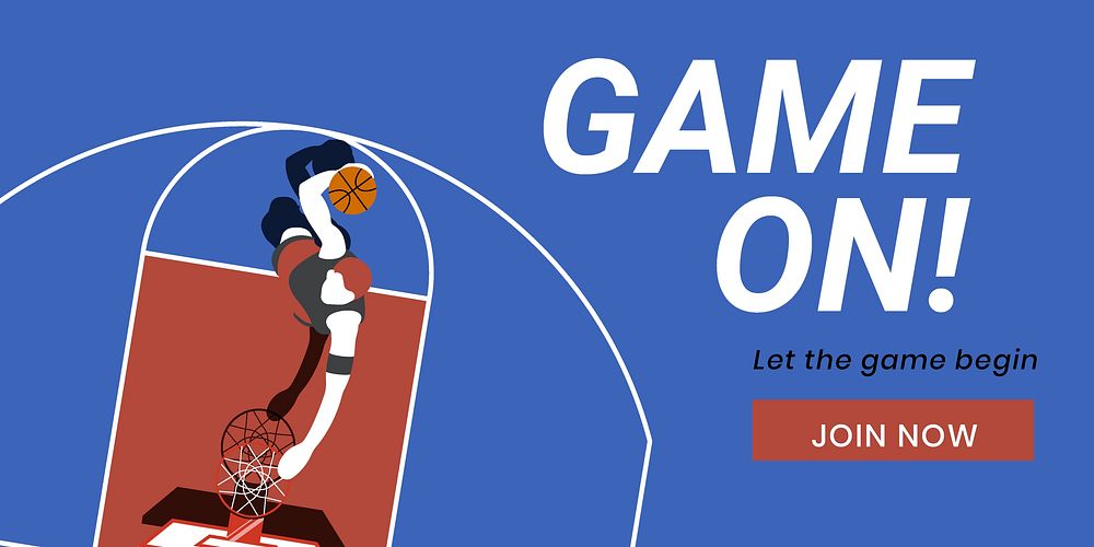 Basketball sport Twitter ad template, game on! quote vector