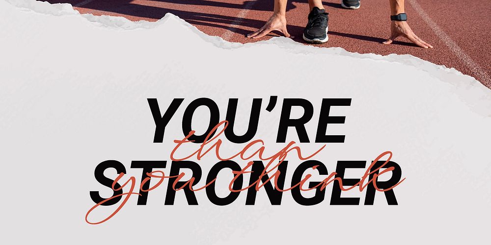 You're stronger Twitter ad template, inspirational sports quote vector