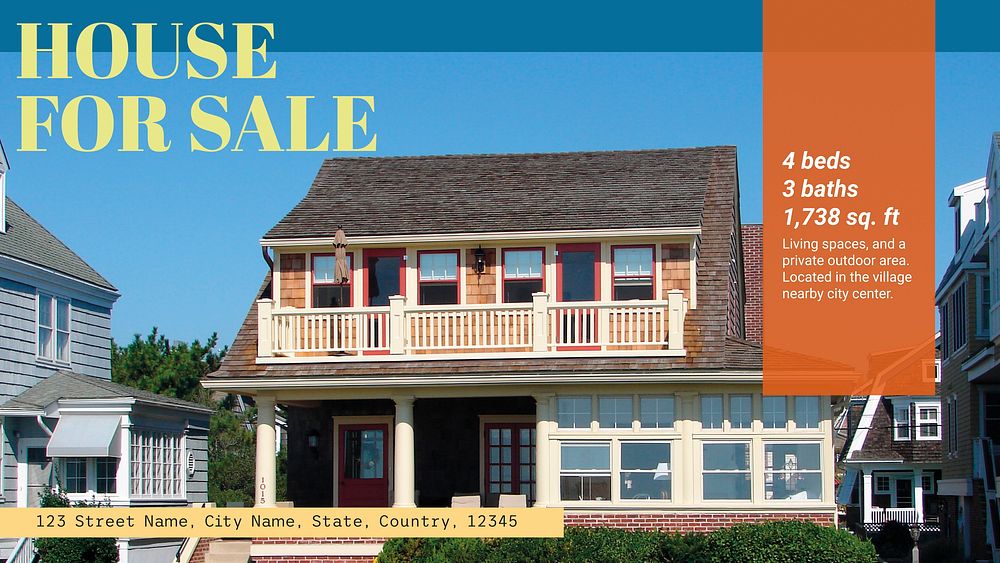 House sale ppt presentation template, editable text vector