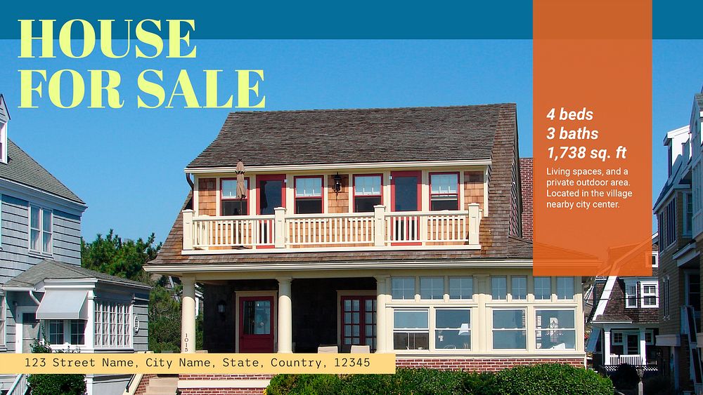 House sale ppt presentation template, editable text psd