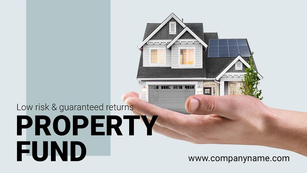 Property fund ppt presentation template, editable text psd