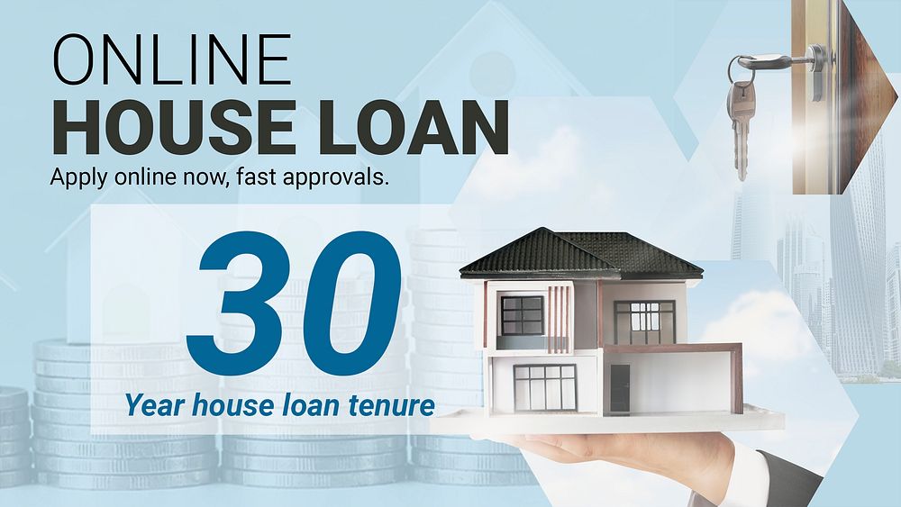 House loan ppt presentation template, editable text psd
