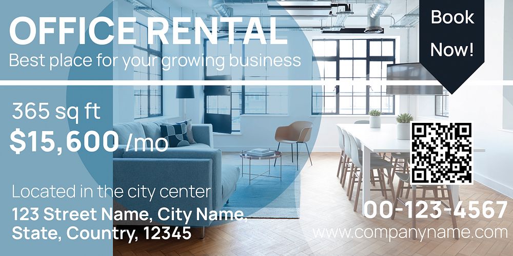 Office rental Twitter ad template, editable text vector