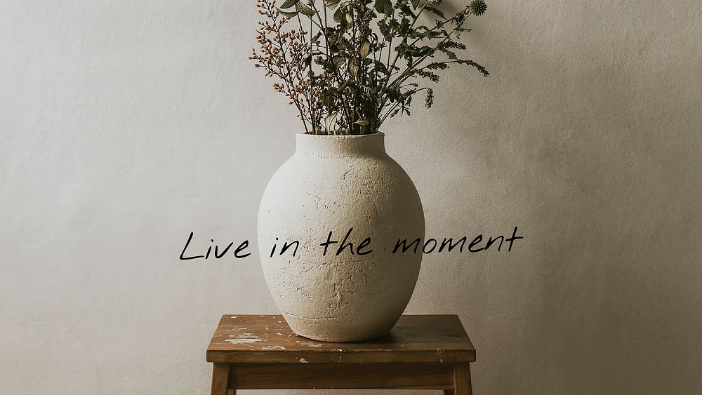 Houseplant aesthetic banner template, live in the moment quote vector