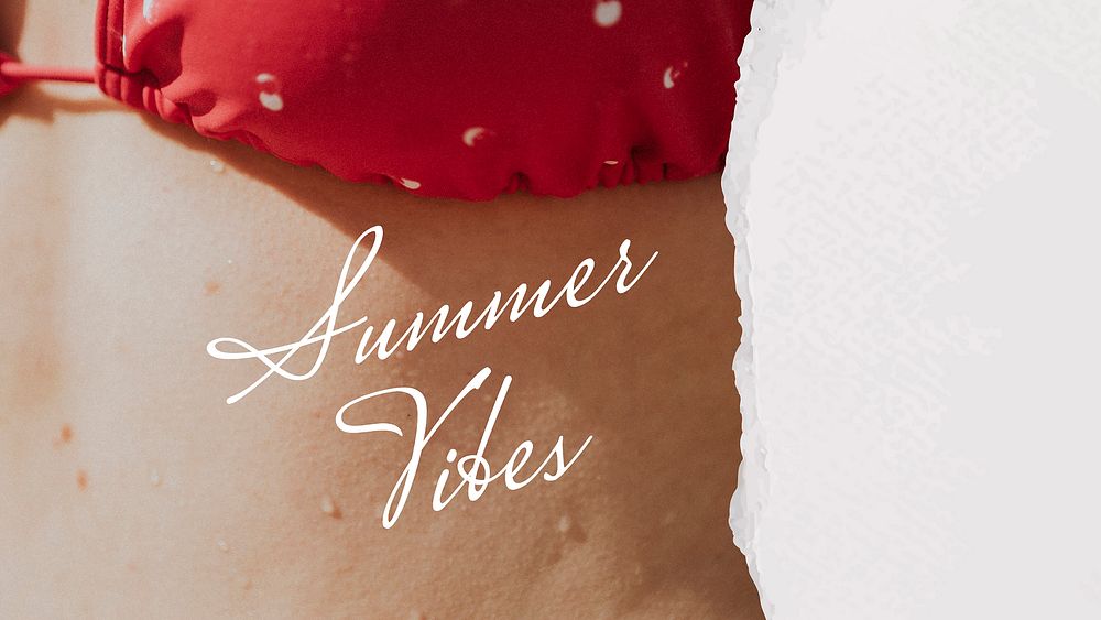 Summer vibes banner template, bikini woman closeup photo vector