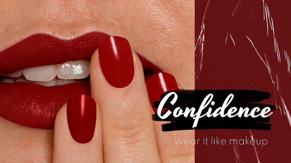 Red lips banner template, confidence text vector