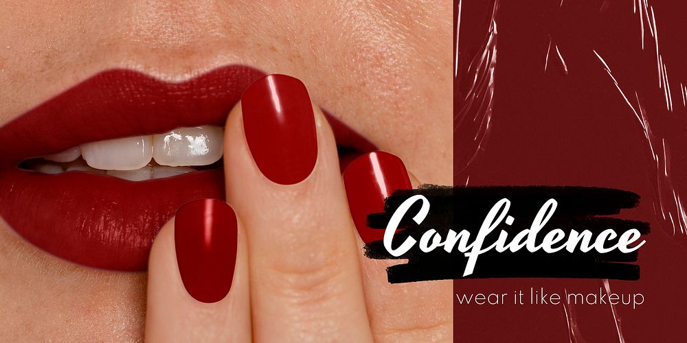 Red lips Twitter post template, confidence text vector
