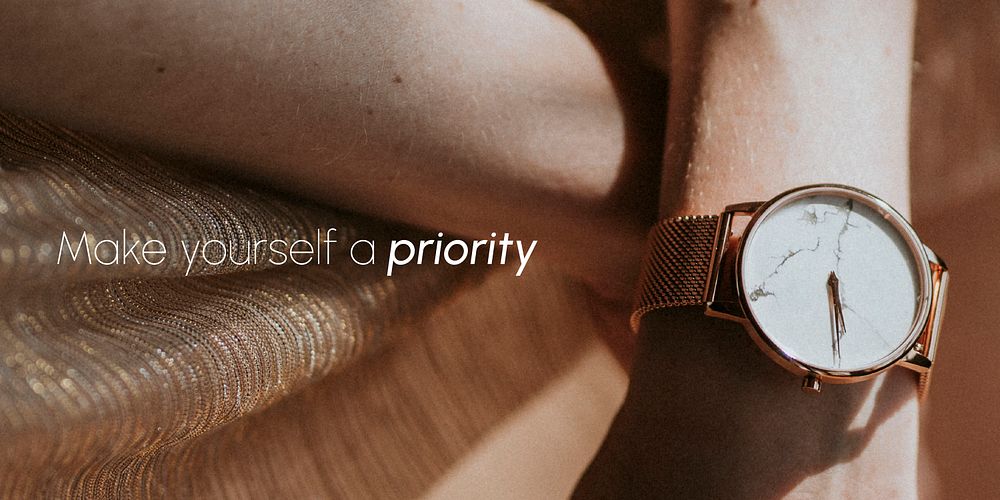Wristwatch aesthetic Twitter post template, make yourself a priority quote vector