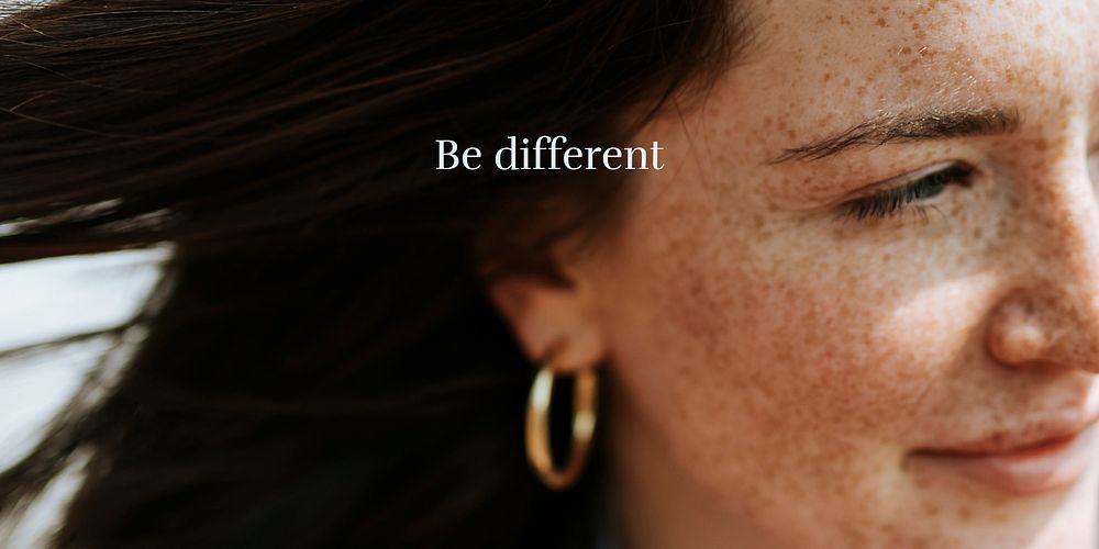 Be different Twitter post template, beautiful freckled woman photo vector