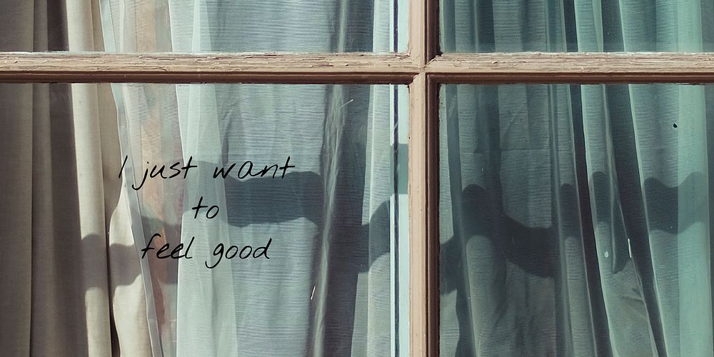 Window aesthetic Twitter post template, I just want to feel good quote vector