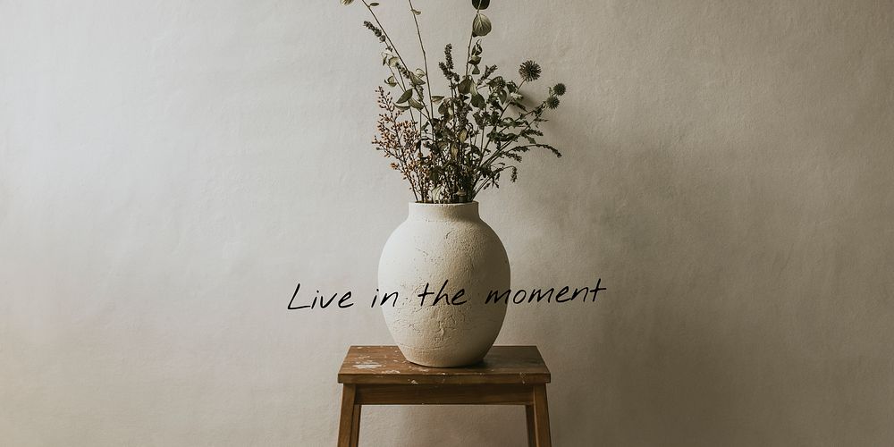 Houseplant aesthetic Twitter post template, live in the moment quote vector