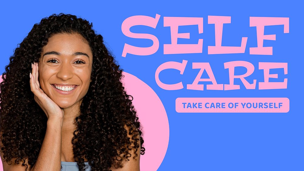 Self-care blog banner template, blue design vector