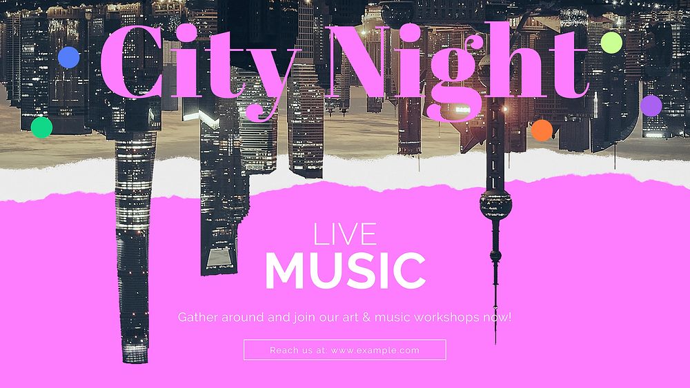 Abstract cityscape presentation editable template, live music ad vector