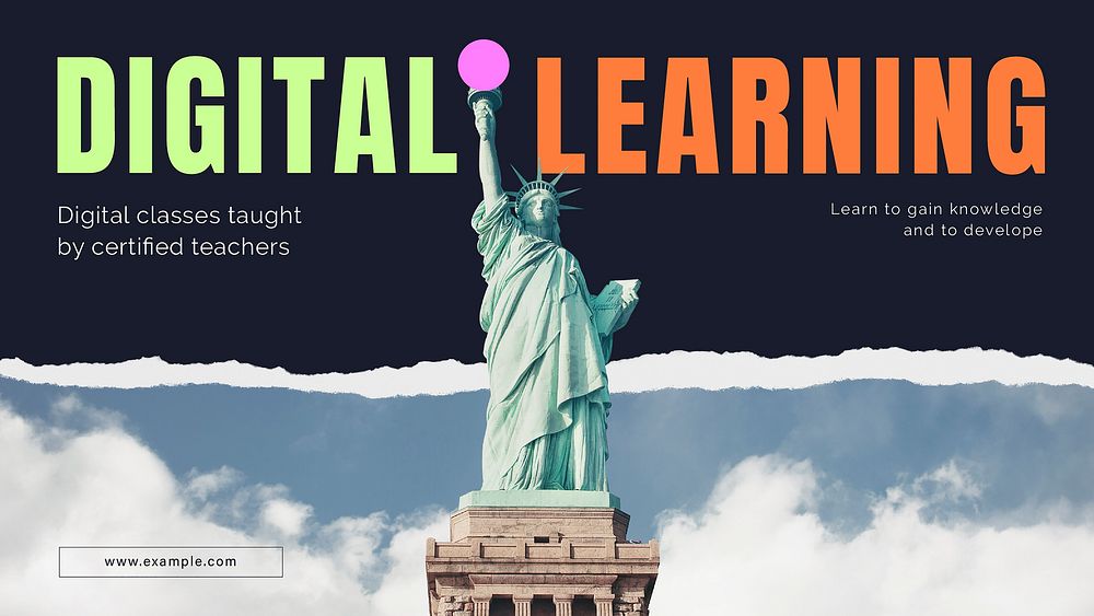 Digital learning PowerPoint editable template, Statue of Liberty photo vector