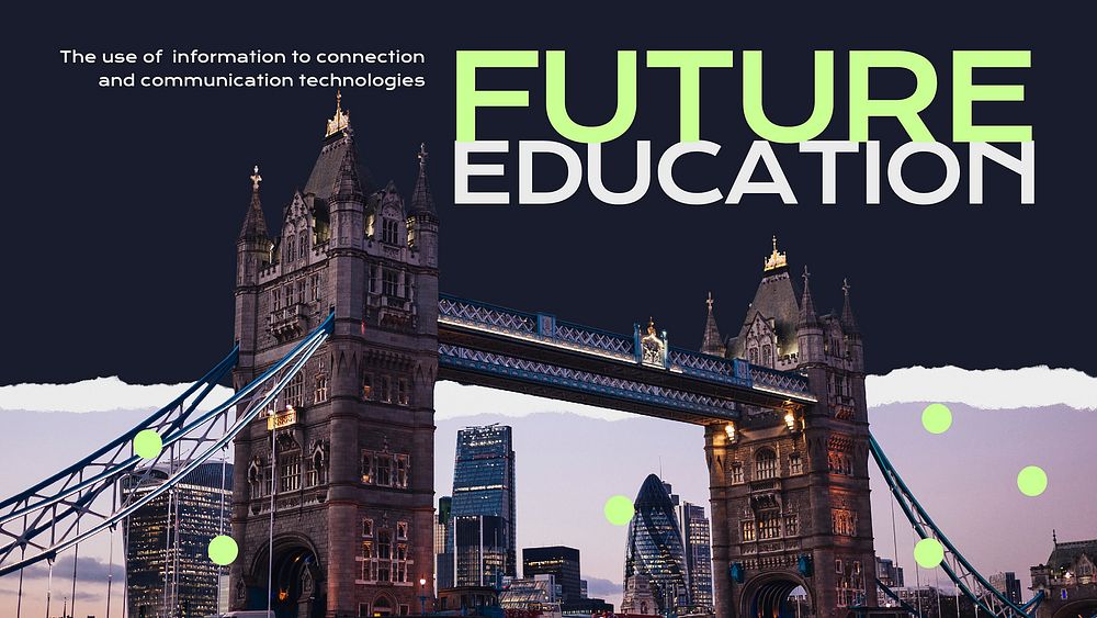 Future education PowerPoint editable template, London's Tower Bridge photo vector