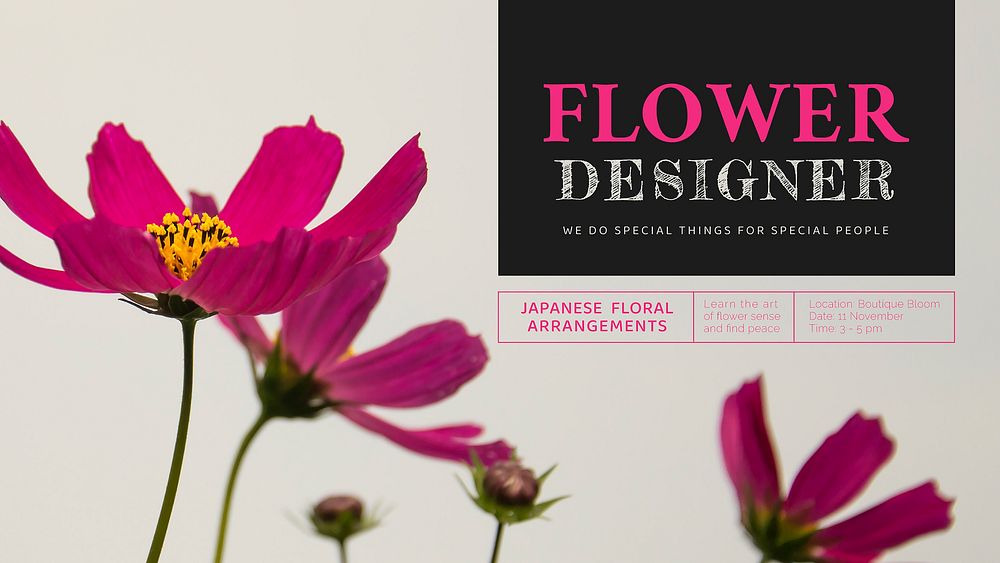 Aesthetic flower PowerPoint editable template,  event advertisement vector