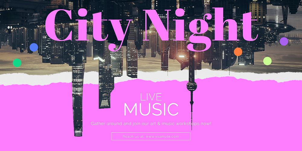 Abstract cityscape Twitter post template, live music ad vector
