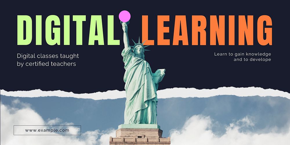 Digital learning Twitter post template, Statue of Liberty photo vector