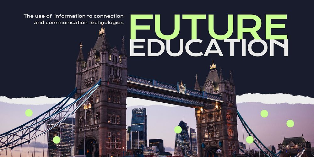 Future education Twitter post template, London's Tower Bridge photo vector