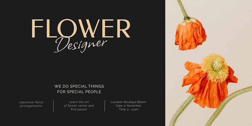 Flower designer Twitter post template,  event advertisement vector