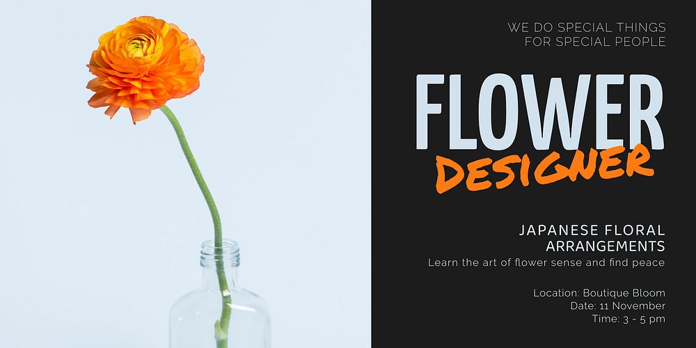 Flower designer Twitter post template,  event advertisement vector