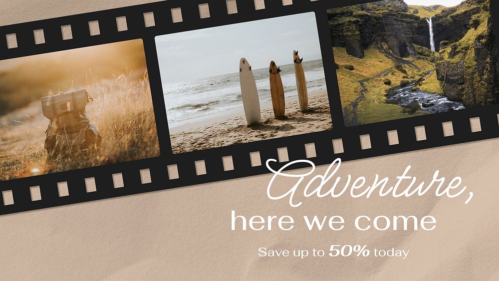 Adventure film blog banner template, travel design  vector