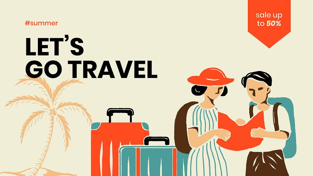 Retro travel blog banner template,  summer vacation vector