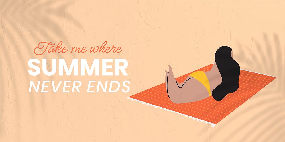 Summer  travel  Twitter post template, woman sunbathing vector