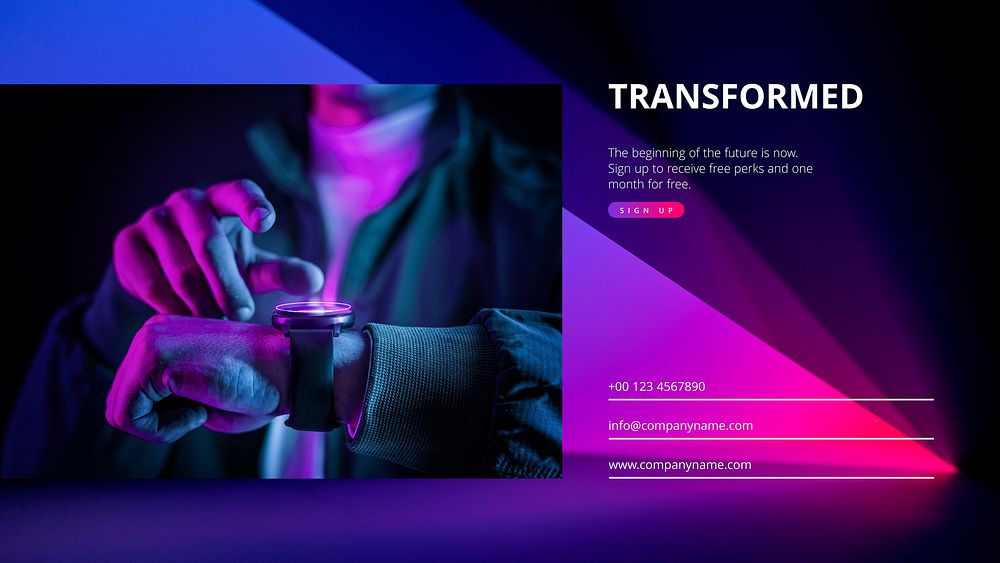 Digital transformation Facebook ad template, neon design vector