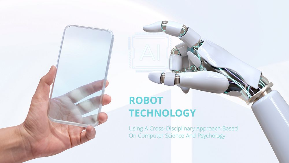 Robot technology Facebook ad template, futuristic design  vector